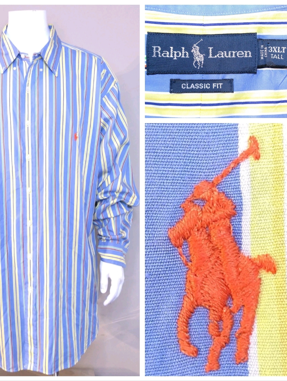 POLO RALPH LAUREN Long Sleeve Button Up 3XLT 3XL BIG & TALL XXXL Vintage Mens RL